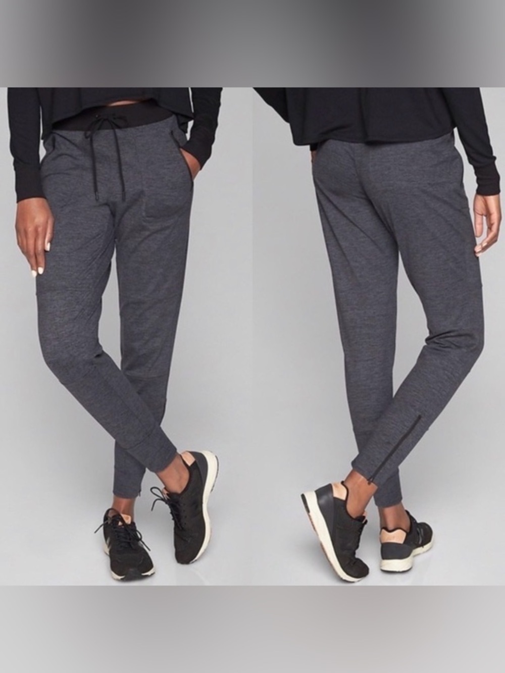 Athleta Flux Street Joggers Pockets Charcoal Gray & Black Size M